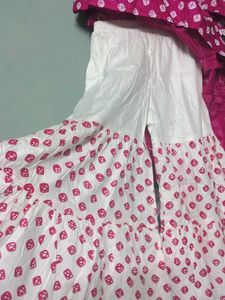 Pink &amp; White Tiered Kurta Set