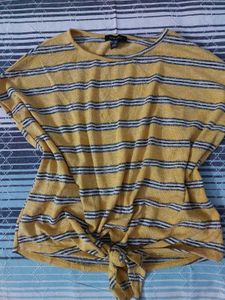 Yellow Striped Knot-Front Top