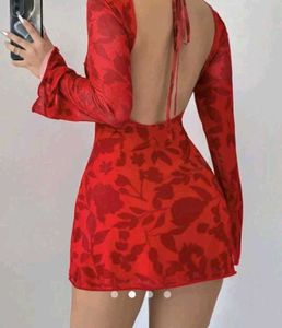 Red Floral Long Sleeve Mini Dress