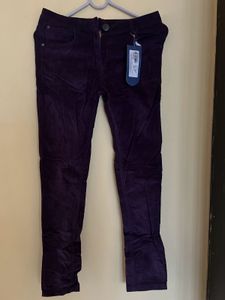 Purple Corduroy Slim Fit Pants