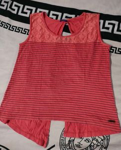Pink Striped Lace Top