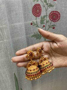 Golden antique heavy jhumka - rosegold plus gold f