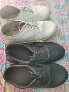 Pair of White & Black Lace-Up school