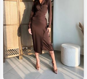😭 Brown Satin Blouse With Wrap Skirt(