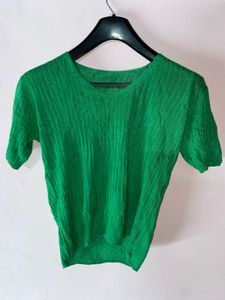 Green Ribbed Knit Top