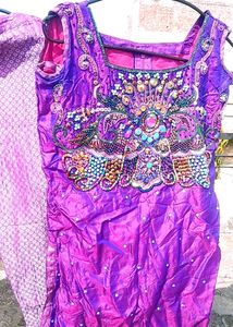Embroidered Satin Pant Kurta Set For 5-9 Years