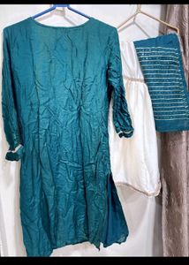 Embroidered Teal Kurti with Dupatta