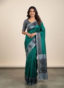 Elegant Green & Grey Saree with blouse