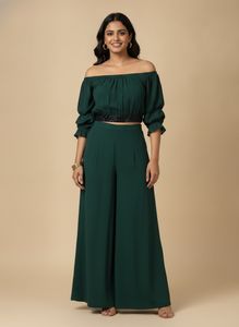 Stylish Green Crop Top & Palazzo Set