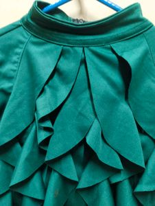 Emerald Green Ruffle Top with Puff Sleeves