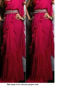 rani pink  ruffle saree with belt