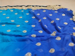 Blue Embroidered Saree &amp; Blouse