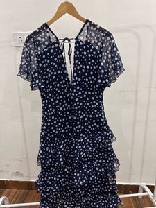 Navy Blue Polka Dot Ruffle detailing Maxi Dress