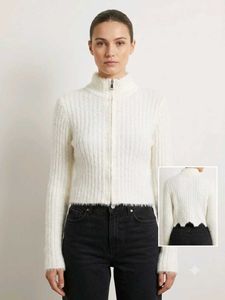 White Fuzzy Zip-Up Sweater