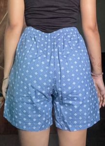 Blue Printed Pajama Shorts