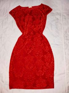 Elegant Red Velvet Jacquard Dress