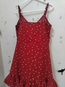 Red Heart Print Ruffle Dress