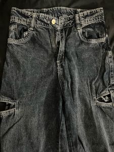 Distressed Denim Cargo Pants