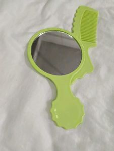 small Lime Green Handheld Mirror &amp; Comb Set