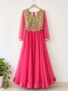Stunning Pink &amp; Gold Anarkali Gown