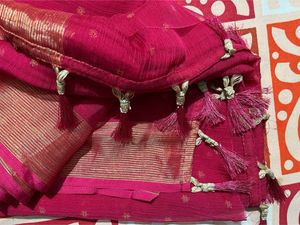 Pure Chiffon Pink Saree With Blouse Piece