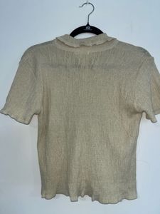 Textured Collared Short Sleeve Top