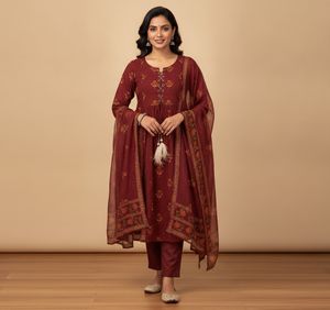 Maroon Floral Print Dress