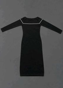 BLACK BODYCON MIDI DRESS WITH WHITE CONTRAST