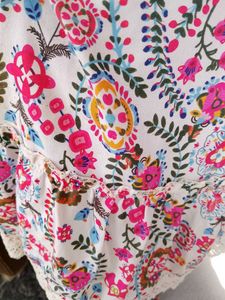 Boho Floral Print Kurta with Lace Trim
