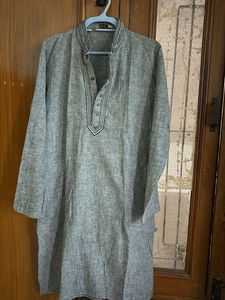 Men's Grey Embroidered Kurta