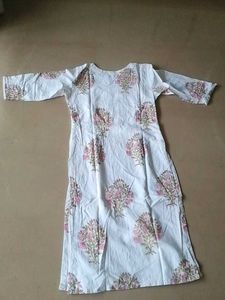 White Kurta with Pink Floral Print