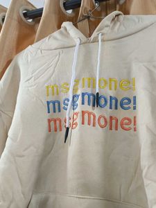 Cream "msgmone!" Embroidered Hoodie