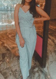 Gingham Print Jumpsuit with belt