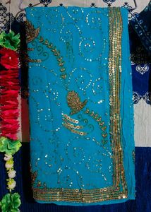 Stunning Blue Sequined Saree