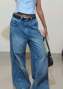 GLITCHEZ Women Wide Leg Light Faded Jeans