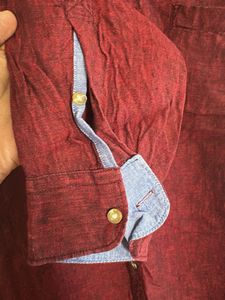 Men's Maroon Band Collar Shirt