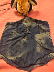 Blue Patterned Strapless Top