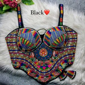 Boho Rainbow Embellished Crop Top