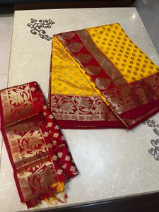 New Vibrant Yellow & Red Silk Saree