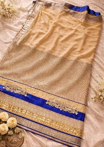 Stunning Blue &amp; Gold Embellished Saree
