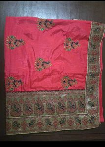 Embroidered pink cotton Silk Saree