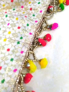 A Multi Colour Blouse , White Skirt