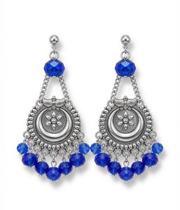 Boho Chandelier Earrings with Blue Beads