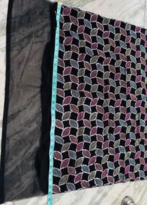 Elegant Black saree  with Leaf Motif