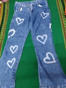 Blue Jeans with White Heart Print