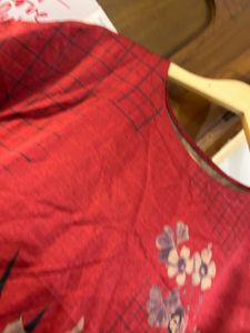 Red Floral Print Short Sleeve Top