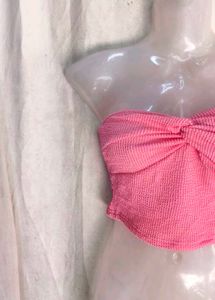 Pink Textured Twist Bustier Top