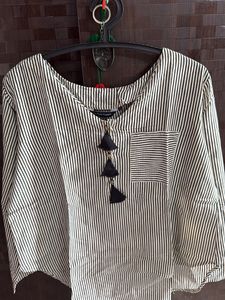 Striped Kurta with black Tassel Detail