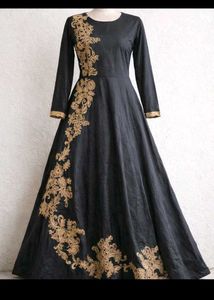 Elegant Grey Anarkali with Gold Embroidery