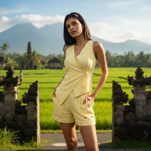 Butter Yellow Knot Top Linen Blend- Size M